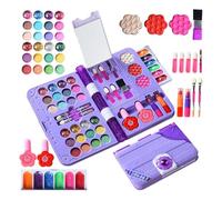 Washable Girl Makeup Toy - Really Pretend Princess Kit for Aged 3-12, Purple Notebook Case Kids Set for Play House Birthday Party, Water-Soluble Cosmetic 18.5x14x2.5cm Gear