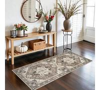 Washable Hallway 2x5 Rug Runner - Boho Vintage Kitchen Runners Stain Resistant Carpet Ultra Thin Soft Rugs for Living Room Bedroom Non-Slip Rubber Backing Floor Mat for Bathroom Entryway(Beige,2x5)