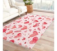 Washable Heart Small Rugs for Bedroom, Entryway, Mats and Rugs, Grass Bird Dot Sweet Red Bedroom Decor Area Rug, Non Slip Low Pile Soft Indoor Door Mat, 100 x 150 cm