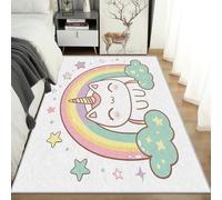 Washable Horse Rugs for Living Room, Square Rugs 200 X 200 cm, Rainbow Star Cloud Design Area Rug Bedroom Decor, Non Slip Low Pile Soft Floor Carpet