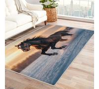Washable Horse Snow Rugs for Entryway, Winter Running Design Small Area Rug Bedroom Decor, Non Slip Low Pile Soft Indoor Door Mat, 40 x 60 cm