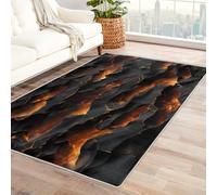Washable Illusion Optical Rugs for Living Room, 3D Lava Gold Black Design Area Rug Bedroom Decor, Non Slip Low Pile Soft Floor Carpet, 160cm x 230cm