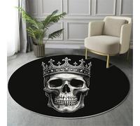 Washable Indoor Black Round Rug 60cm, Non-Slip Low Pile Simple Mysterious Circle Area Rugs, Soft Skull Crown Print Carpet - for Bedroom Living Room Kids room Kitchen Entryway