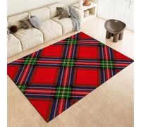 Washable Large Rug 160 x 230 cm - Non-Slip Low Pile Stain Resistant Flannel Carpet, Scottish Plaid Stripes Geometric Easy to Clean Mat for Spacious Lounge Dining Room - Traditional