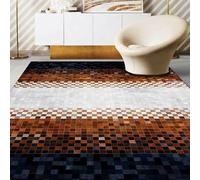 Washable Large Rugs for Living Room 200 x 250 cm, Non-Slip Soft Short Pile Carpet for Bedroom, Office, Dining Room, Kitchen Modern Abstract Geometric Brown
