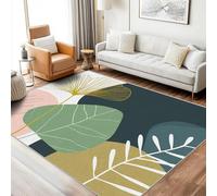 Washable Leaf Rugs for Living Room, Mid-Century Art Design Area Rug Bedroom Decor, Non Slip Low Pile Soft Floor Carpet, 160cm x 230cm
