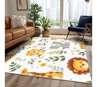 Washable Lion Elephant Rugs for Entryway, Tiger Giraffe Leaf Design Small Area Rug Bedroom Decor, Non Slip Low Pile Soft Indoor Door Mat, 40 x 60 cm