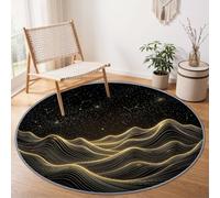 Washable Living Room Abstract Mountains Round Rugs | Circle Minimalist Tech Gold Curves Area Rugs for Bedroom, Non Slip Soft Low Pile Carpet 80 cm for Kitchen Office Dining Room