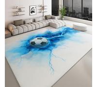 Washable Living Room Area Rug 120 x 170 cm, Ivory White Soft Low Pile Carpet - Minimalist Sports Lightning Football Non-Slip Rug for Bedroom Kitchen Nursery Dorm Kids Room Bedside Carpet