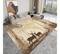 Washable Living Room Area Rugs 120 x 170 cm, Nature Forest Trees Animals Deer Printed Rectangle Rug - Vintage Style Non-slip Decoration Carpet - Soft Low Pile Floor Decorate Carpets for Bedroom