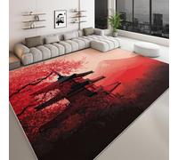 Washable Living Room Area Rugs 180 x 240 cm, Japanese Traditional Architecture Floral Printed Rectangle Rug - Blush Pink Non-slip Decoration Carpet - Soft Low Pile Floor Decorate Carpets for Bedroom