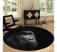 Washable Living Room Round Rugs 180 cm, Animal Gorilla Portrait Circle Area Rugs for Bedroom Kitchen Hallway - Short Pile Nature Photography Carpet Round Anti Slip for Dining Room Kids Room