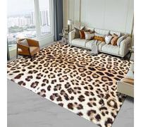 Washable Living Room Rugs 110 x 150 cm, Non Slip Short Pile Area Rugs for Bedroom, Hallway Easy Care Carpet, Soft Rugs Retro Brown Leopard Print