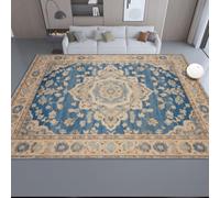 Washable Living Room Rugs, Vintage Distressed Area Rug | Non-Slip Short Pile Grey Blue Carpet, Traditional Floral Patchwork Geometric Rug for Bedroom Dining Kitchen, 80 x 150 cm