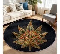 Washable Low Pile Round Area Rug Vintage Style Botanical 100 cm Black | Soft Durable Material Carpet Leaf Pattern Non-slip Area Rugs for Living Room, Dining Room, Bedroom Decor