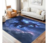Washable Magic Dragon Rugs for Entryway, Lightning Sky Clouds Blue Design Small Area Rug Bedroom Decor, Non Slip Low Pile Soft Indoor Door Mat, 50 x 80 cm