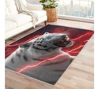 Washable Magic Tiger Rugs for Entryway, Lightning Red White Design Small Area Rug Bedroom Decor, Non Slip Low Pile Soft Indoor Door Mat, 40 x 60 cm