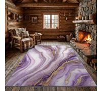 Washable Marble Texture Metallic Veins Rugs for Living Room Modern Luxury | Carpet for Bedroom Kitchen Office Hallway Entryway Non-Slip Soft Stain-Resistant Easy to Clean, 180 x 240 cm Purple