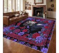 Washable Mexican Day of The Dead Rugs Living Room Accessories 140x200 - Día de Los Muertos Sugar Skull Area Rugs for Bedroom Kitchen, Non Slip Soft Low Pile Patterned Carpet, Home Decor H-97