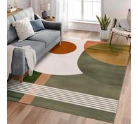 Washable Minimalist abstract art Rug - 160cm x 230cm, Olive Green Terracotta Cream Modern Geometry Design, Non-Slip, Soft Area Rugs for Living Room, Bedroom, Dining Room, Home Decoration Carpet