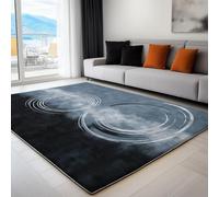 Washable Modern Abstract Artful Rug with Durable Edge Binding, Quality Dark Gray Printed Carpet for Living Room, Indoor Outdoor Low-Pile Rugs 140 x 200 cm