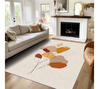 Washable Modern Abstract Rugs for Living Room, Yellow Leaf Design Area Rug Bedroom Decor, Non Slip Low Pile Soft Floor Carpet, 160cm x 230cm