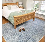 Washable Modern Blue Practical Flat Weave Rugs Geometric White Suitable High Traffic Areas Practical Bedroom Living Room Rug 200cm x 290cm (6ft 7" x 9ft 6")
