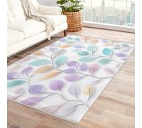 Washable Modern Leaf Small Rugs for Bedroom, Entryway, Mats and Rugs, Branch White Purple Silver Bedroom Decor Area Rug, Non Slip Low Pile Soft Indoor Door Mat, 100 x 150 cm