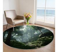 Washable Modern Rug 180 cm, Secret Forest theme, Forest Sunlight Fog Non-Slip Low Pile Soft Carpet- Kids and Pets Friendly for Bedroom Living Room Zen-Inspired Decor