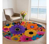 Washable Modern Rug 80 cm, Art theme, Flowers Acrylic Painting Bright Colors Non-Slip Low Pile Soft Carpet- Kids and Pets Friendly for Living Room Dining Room Bedroom Bedside