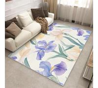 Washable Morning Glory Rug 80x150 cm, Blue Purple Flower Rugs Living Room & Bedroom Accessories, Non Slip Soft Low Pile Area Rugs, Home Decor Patterned Carpet P-&109
