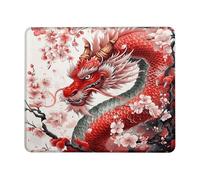 Washable Mouse Pad, Dragon Cherry Flower Japanese Aesthetic Chinoiserie Mouse Mat Modern Desk Mats 25X30cm for Work Home Studying