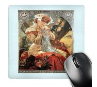 Washable Mousepads Alphonse Muchas Pretty Lady With Fancy Silver 25X30Cm, Mouse Pad Modern Desk Pad For Work Laptop Typing