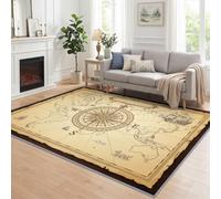 Washable Nautical Map Area Rug 60 x 90 cm Living Room | Soft Non-Slip Vintage Compass Starburst Bedroom Rug for Kids Nursery Playroom, Low-pile Pet Friendly Floor Carpet