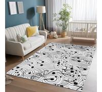 Washable Non-Slip Area Rug 60 x 90 cm, Soft Low Pile Non Shedding Black White Area Rug - Abstract Cartoon Musical Notes Print Carpet for Bedroom Kids Room Dining Room