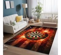 Washable Non-Slip Area Rug 60 x 90 cm, Soft Low Pile Non Shedding Red White Area Rug - American Dartboard Flame Print Carpet for Bedroom Kids Room Dining Room