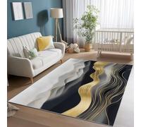 Washable Non-Slip Area Rug 80 x 150 cm, Soft Low Pile Non Shedding Black Gold Area Rug - Abstract Ink Painting Mountains And Rivers Print Carpet for Bedroom Kids Room Dining Room