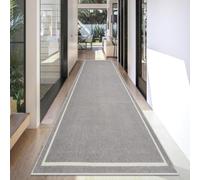 Washable Non Slip Hallway Runner Rug Grey Low Pile, 376-a, 50 x 250 cm | Soft absorbent surface traps dirt and moisture fast. Heavy duty woven build suits busy walkways. Gentle on floors and easy