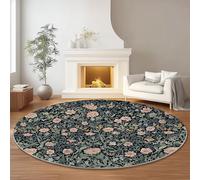 Washable Non-Slip Round Area Rug 120 x 120 cm, Country Style Leaves Flowers Print Soft Low Pile Circle Carpet for Office Kitchen Bedroom Dining Room Living Room - Dark Green Pet Friendly Rug