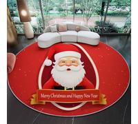 Washable Non-Slip Round Area Rugs for Bedroom, 160 cm Circle Indoor Area Rugs Floor Mat with Simple Santa Claus Holiday Printed - Red No Shedding Carpet for Living Room Home Office Nursery