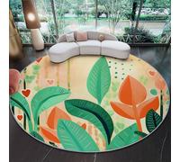Washable Non-Slip Round Area Rugs for Bedroom, 180 cm Circle Indoor Area Rugs Floor Mat with Bohemian Style Tropical Leaves Printed - Colorful No Shedding Carpet for Living Room Home Office Nursery