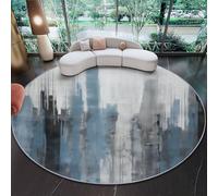 Washable Non-Slip Round Area Rugs for Bedroom, 180 cm Circle Indoor Area Rugs with Vintage Abstract Urban Architecture Printed - Light Blue No Shedding Carpet for Living Room Home Office Nursery