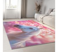 Washable Non Slip Rug 160 x 230 cm Soft Dream Fantasy Style Short Pile Area Rug, Cherry Blossom Flowers Animal Horse Non Shedding Living Room Carpet For Bedroom Dining Room Kitchen Home Decor Carpet