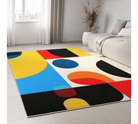 Washable Non Slip Rugs 160 x 230 cm Soft Abstract Art Short Pile Area Rugs, Colored Geometry Circles Non Shedding Living Room Carpet For Bedroom Dining Room, Kitchen Home Decor Carpet