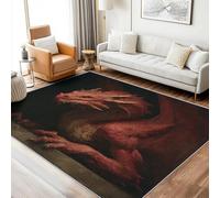 Washable Old Dragon Rugs for Entryway, Red Earth Animal Fantasy Design Small Area Rug Bedroom Decor, Non Slip Low Pile Soft Indoor Door Mat, 40 x 60 cm
