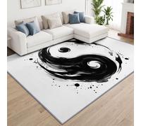 Washable Oriental Symbol Tai Chi Area Rug 140 x 200 cm Living Room | Soft Non-Slip Chinese Style Ink Wash Yin-Yang Bedroom Rug for Kids Nursery Playroom, Low-pile Pet Friendly Floor Carpet