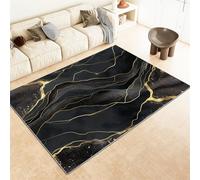 Washable Oversized Rug 180 x 270 cm - Ultra Soft Short Pile Non-Slip Non-Shedding Stain Resistant Flannel, Black Marble Carpet for Grand Lounge Whole Floor - Black