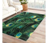 Washable Peacock Tail Small Rugs for Bedroom, Entryway, Mats and Rugs, Green Blue Bedroom Decor Area Rug, Non Slip Low Pile Soft Indoor Door Mat, 100 x 150 cm