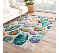 Washable Pebble Flower Rugs for Entryway, Colorful Abstract Stone Design Small Area Rug Bedroom Decor, Non Slip Low Pile Soft Indoor Door Mat, 50 x 80 cm
