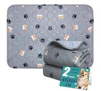 Washable Pee Pads for Dogs, 2 Pack Reusable Dog Training Pads, Washable Puppy Pads, Absorbent Reusable Whelping Pads, Non-Slip Dog Mat with Print for Floor Protector Potty Training Grey -- 45x60cm
